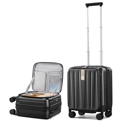 Hanke Top Opening Carry-On - Expandable 16 Inch Airline Approved Spinner - color: Jet Black, size: 16 Inch Expandable