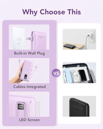 charmast Portable Charger Power Bank Built in Cables,10000mAh Battery Pack - color: Purple