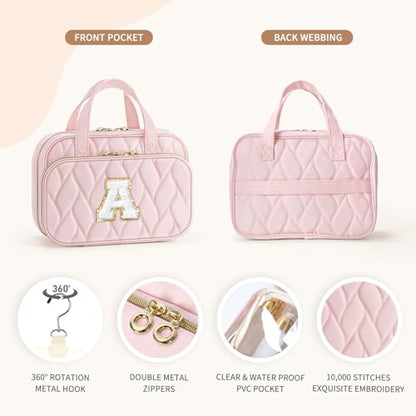 YOOLIFE Travel Toiletry Bag for Women - Hanging Toiletry Bag, Large Capacity Personalized Makeup Pouch, Travel Essentials - Letter Pink D - color: Pink, style: D