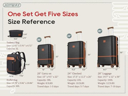 Joyway Expandable Luggage Sets 5 Piece, Lightweight Hard Shell Travel Suitcase Set with Spinner Wheels and TSA Lock - color: Black, size: 5 piece set