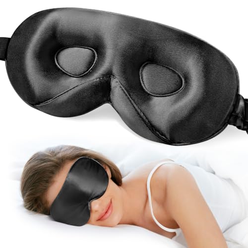 LitBear 100% 22 Momme Mulberry Silk Sleep Mask - 3D Contoured, Black - color: Black