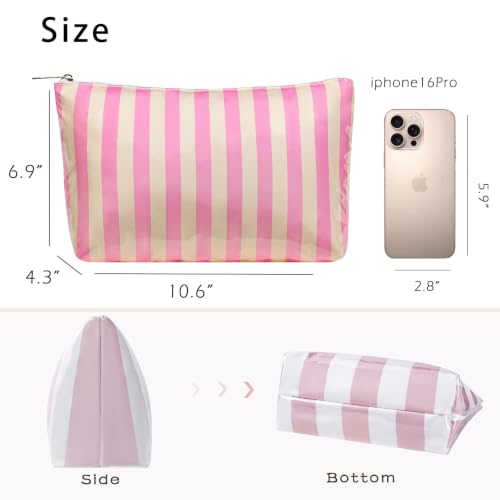Large PVC Waterproof Striped Makeup Bag(13Pink Beige) - color: 13Beige Pink