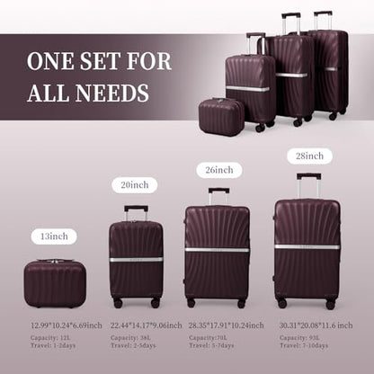 Luggage 4 Piece Set Suitcase with TSA, Airline-Approved Hard Shell Expandable Double Spinner Rolling Wheels Suitcases for Lightweight Travel (Dark Purple, 28in26in20in13in) - color: Dark Purple