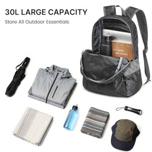 G4Free 30L Packable Travel Hiking Backpack for Men Women - color: Black, size: 30L