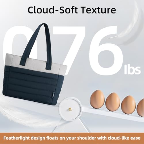 Axcone Puffer Tote Bag for Women Lightweight Quilted Work with Multi-Pockets, Laptop Compartment and Makeup Pouch Gift - color: Blue