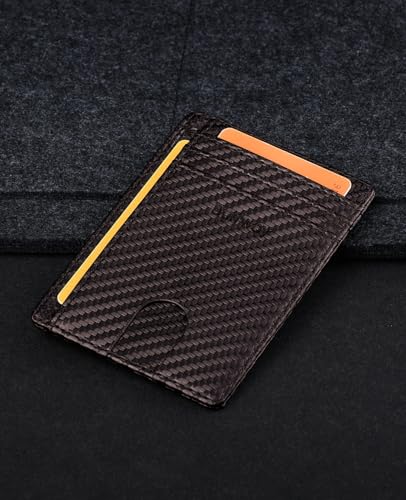 Buffway Slim Minimalist Front Pocket RFID Blocking Leather Wallets for Men and Women - Carbon Fiber Coffee - color: Carbon Fiber Coffee