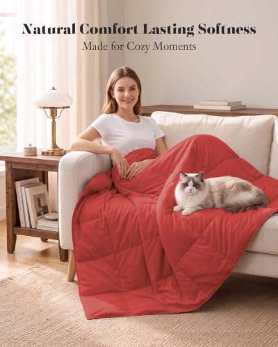 Deodar Down Fiber Throw Blanket Lightweight Packable Throw Indoor & Outdoor - color: Scarlet