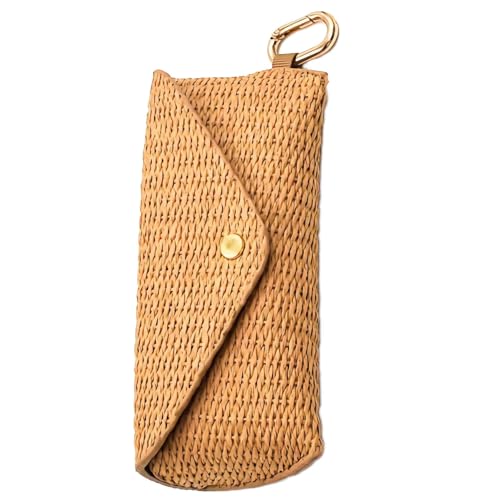 Woven Straw Sunglasses Case, Boho Rattan Soft Bag Eyeglass Travel Glasses Case Hard Shell With Clip Hook, Protective Key Chain Organizer Storage Holder Pouch For Women Men Fashion Accessories Vacation