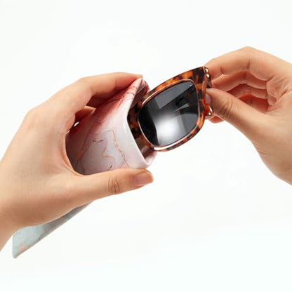 TRIUMPH VISION Eyeglass Case Glasses Case Soft Sunglass Pouch Sleeve 3 Pack - color: Pu Leather Marble White Green Blue Pink Gold
