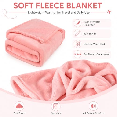 Travel Blanket and Pillow Set - Hooded Neck Pillow Airplane Essentials Pink - color: Pink