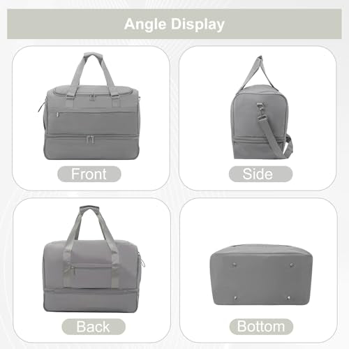 Travel Duffle Bag for Women, Carry-On Weekender with Shoe Compartment - color: Medium Gray