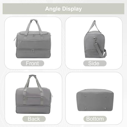 Travel Duffle Bag for Women, Carry-On Weekender with Shoe Compartment - color: Medium Gray