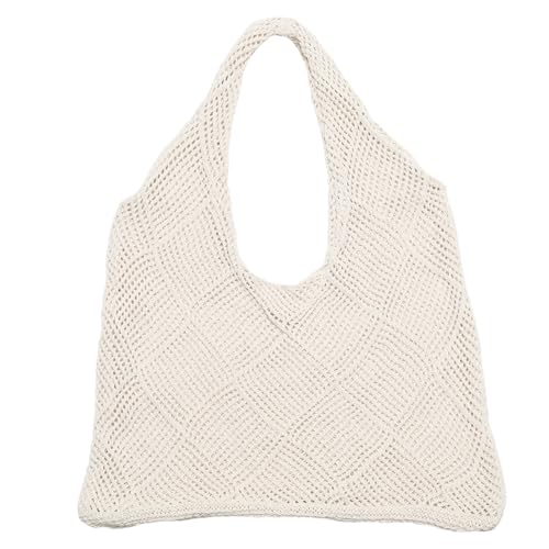 Crochet Beach Tote Bag Woven Mesh Beach Purse Summer Vacation Boho Knit Bag - color: Apricot
