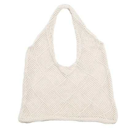 Crochet Beach Tote Bag Woven Mesh Beach Purse Summer Vacation Boho Knit Bag - color: Apricot
