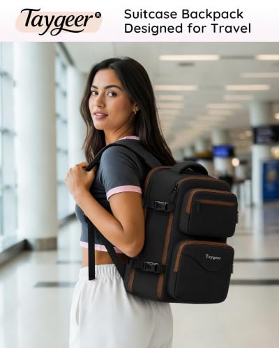 Taygeer Travel Backpack with Shoe Compartment, Work Bag Backpack for Women - color: Black Khaki