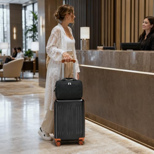 Kono Carry On Luggage Sets 2 Piece, 20 Inch Expandable Hardshell Suitcase - color: Black&Brown, size: 2 Piece Set (20")