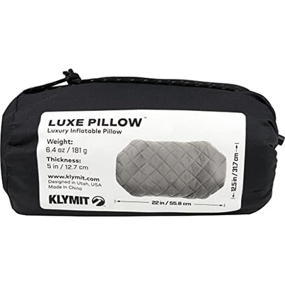 Klymit Luxe Travel Pillow, Lightweight Inflatable Hybrid Airplane, Backpacking, Hammock, and Camping Pillow, Grey
