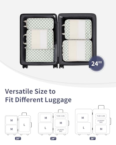 Narwey Compression Packing Cubes for Travel, Cute Luggage Organizer Bags - color: ZZ-Mint Green Checkerboard