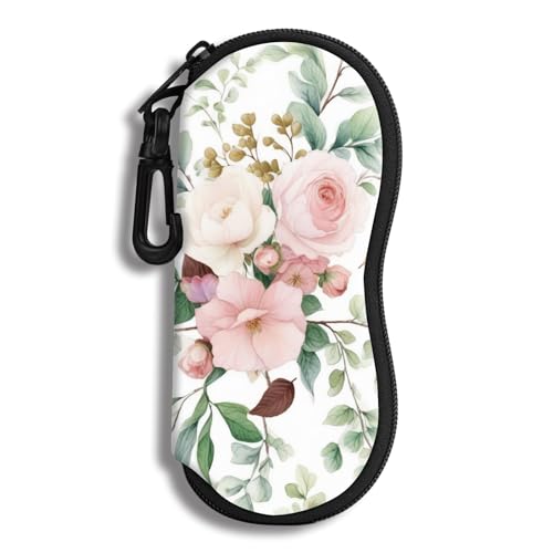 Hion Sunglasses Soft Case Ultra Light Neoprene Zipper Eyeglass Case With Belt Clip - color: 2b-flowers Pinck