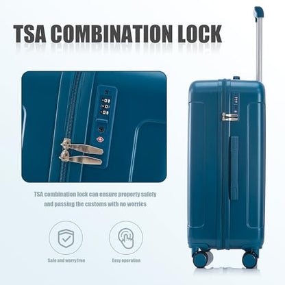 Hardside Luggage Sets, Lightweight Stripes Suitcase with Spinner Wheels, Blue-222 - color: Blue-222, size: 20/24/28 Inch