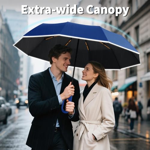 Seniny Travel Umbrella with UV Sun Protection, Large Rain Umbrellas, Blue - color: Dark Blue