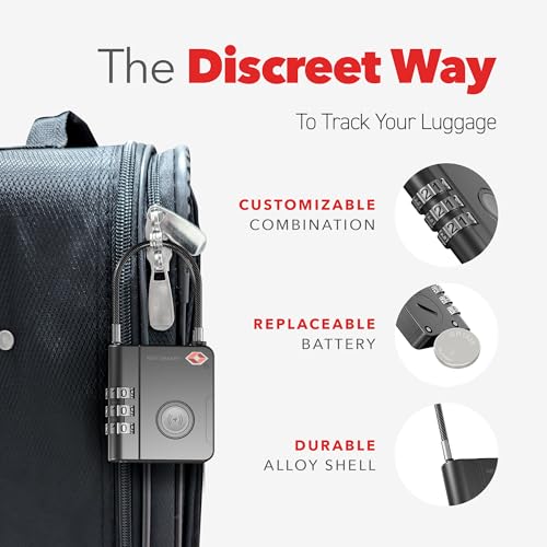 KeySmart SmartLock Tracking Luggage Locks, TSA Locks for Luggage, GPS Tracker, Combination Lock Compatible with Apple Find My App, Best Travel Essentials, Replaceable Non-Rechargeable Battery (3 Pack) - color: Black, size: 3 Pack