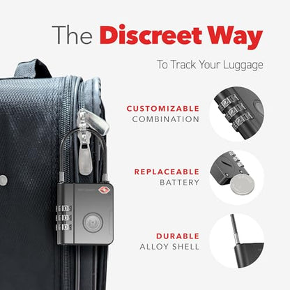 KeySmart SmartLock Tracking Luggage Locks, TSA Locks for Luggage, GPS Tracker, Combination Lock Compatible with Apple Find My App, Best Travel Essentials, Replaceable Non-Rechargeable Battery (3 Pack) - color: Black, size: 3 Pack