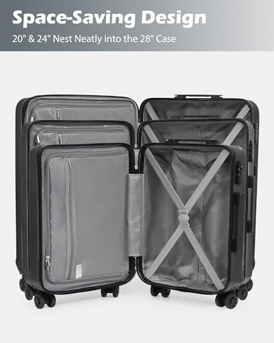 Coolife PC+ABS Hardshell Luggage, TSA Lock, Spinner Wheels, 3-Piece Set - color: grey, size: 3-Piece Set (20/24/28 inch)