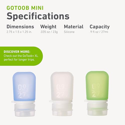 humangear GoToob 3-Pack, Mini (0.9 fl oz), Clear/Green/Blue - color: Clear/Green/Blue, size: 0.9 Ounces