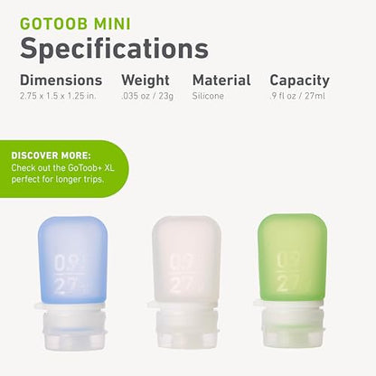 humangear GoToob 3-Pack, Mini (0.9 fl oz), Clear/Green/Blue - color: Clear/Green/Blue, size: 0.9 Ounces