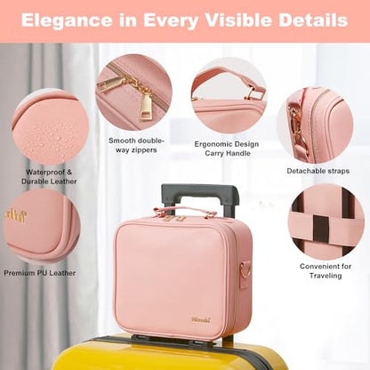 Mocado Travel Makeup Bag with Mirror Makeup Case with 8 Makeup Brushes - color: Pink With Brushes