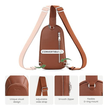 befen Genuine Leather Sling Bag for Women, Anti Theft Crossbody Chest Bags - color: Brown