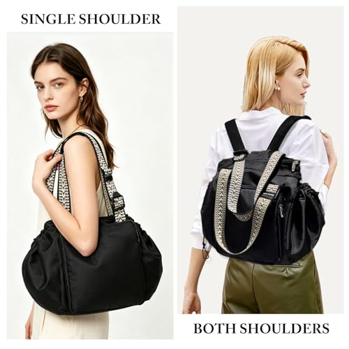 Expandable Shoulder Bag, Unisex Foldable Travel Bag - color: Black-N