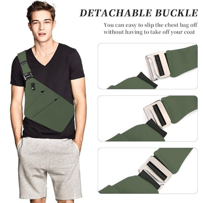 Anti Theft Crossbody Travel Bag - Multi-pocket Shoulder Bag with Adjustable Strap,Slim Sling Bag for Women Men - color: Army Green-left Shoulder