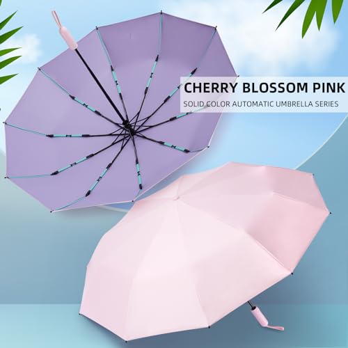 Folding Umbrella Anti-UV Compact Durable Folding Umbrella Auto Open Close Windproof Travel Umbrella Premium Grip Fits Backpack - color: Cherry blossom pink