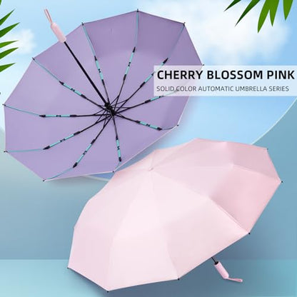 Folding Umbrella Anti-UV Compact Durable Folding Umbrella Auto Open Close Windproof Travel Umbrella Premium Grip Fits Backpack - color: Cherry blossom pink