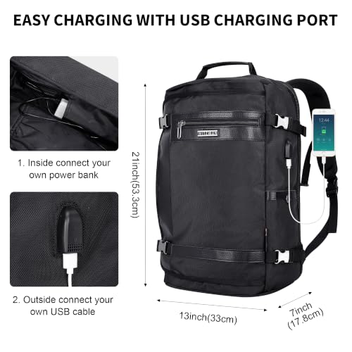 WITZMAN Travel Backpack for Men Women Laptop Backpack with USB Charging Port Carry-on Luggage Flight Approved(B686 Black) - color: Black