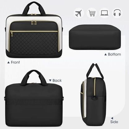 NEWHEY Laptop Bag 17.3 Inch Laptop Briefcase for Women Large Computer Bag - color: Black&beige, size: 17 inch