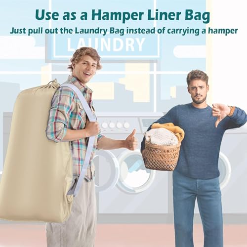 Coomee Heavy Duty Laundry Bag, 2 Pack XXL Nylon Laundry Bags with Straps - color: Beige, size: 48" x 28" x 1"