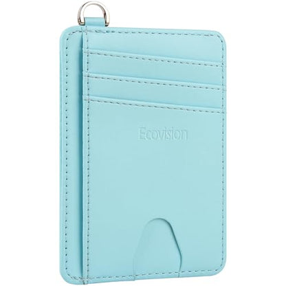 Slim Minimalist Front Pocket Wallet, RFID Blocking Credit Card Holder Wallet with Integrated D-Shackle for Men Women - color: Cowhide Fresh Blue
