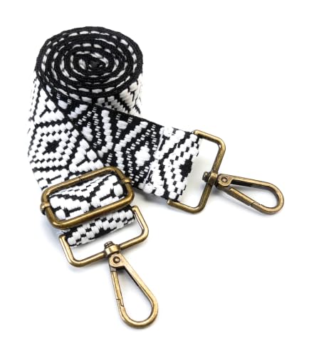 Purse Strap Replacement for Crossbody Bags & Handbags - color: Black White Geometric Diamond, size: 2 Inch Wide