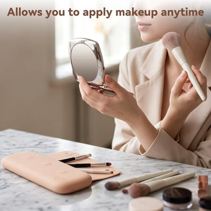 3 in 1 Silicone Makeup Brush Holder Portable Travel Brush Case Organizer - color: Walnut