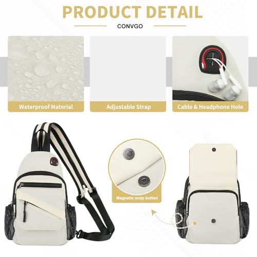 Sling Bag for Men Women,Convertible Crossbody Backpack Chest Bag - color: Beige, size: Large
