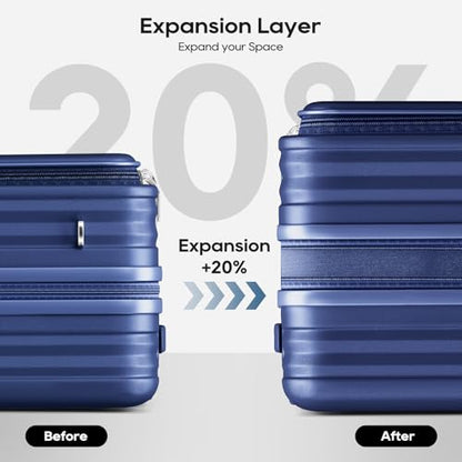 Joyway Luggage Sets 5 Piece with Front Pocket, Expandable Top Opening Suitcase Set, PC Hardside Carry on Suitcase with Spinner Wheels and TSA Lock (Blue) - color: Blue, size: 5 Piece Set (20/24/28 Inch)