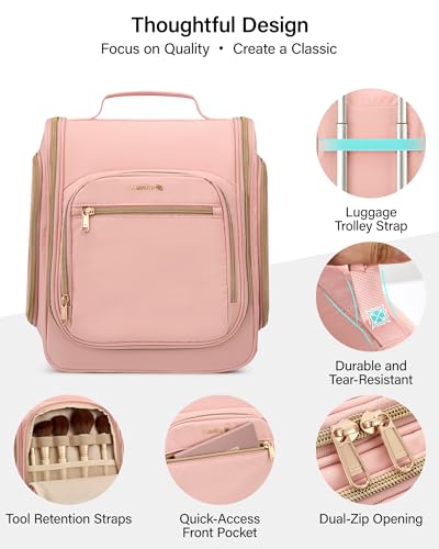 Hanke Hanging Travel Toiletry Bag for Women Water Resistant Makeup Bag - color: Pink