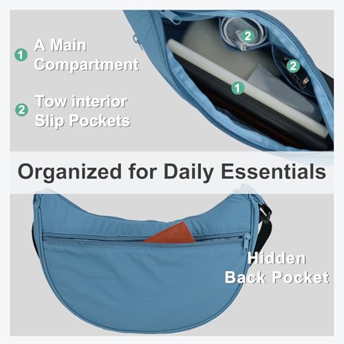U+U Crescent Crossbody Bag for Women, Sling Bag with Adjustable Strap - color: Blue
