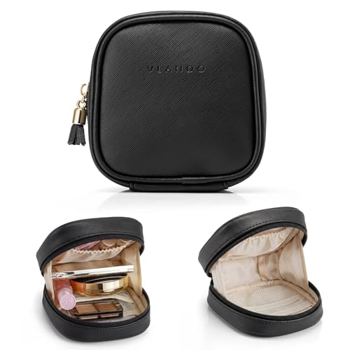 VLANDO Mini Pouch for Purse, Water-Resistant Makeup Bag with Pockets,Black - color: Mini-Black