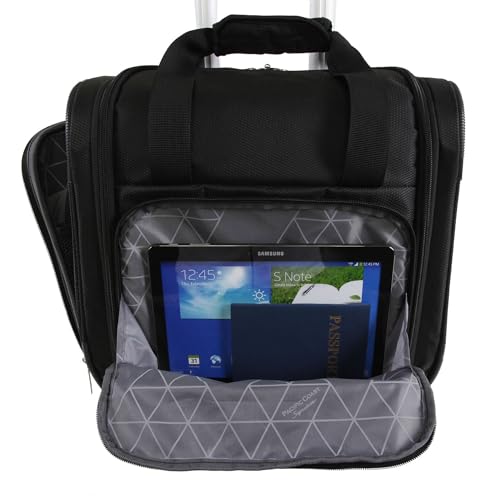 Pacific Coast Signature Underseat 15.5" Rolling Tote Carry-on Suitcase - color: BLACK/SILVER