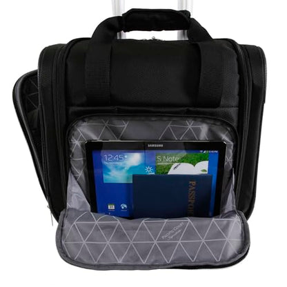 Pacific Coast Signature Underseat 15.5" Rolling Tote Carry-on Suitcase - color: BLACK/SILVER