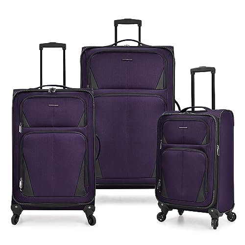 U.S. Traveler Aviron Bay Expandable Softside Luggage with Spinner Wheels, Purple, 3-Piece Set - color: Purple, size: 3-Piece Set